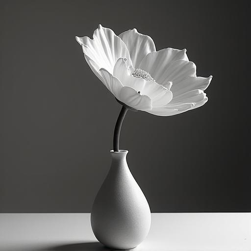 An artistic shot of a single, sculptural flower stem in a vase.